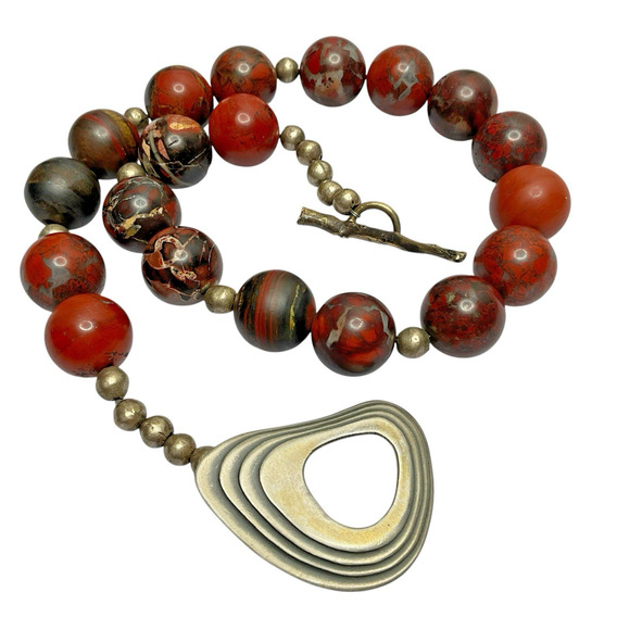 Brutalist Brecciated Jasper Necklace Metal Beads, Sterling & Bronze Clasp 275g - Picture 1 of 14